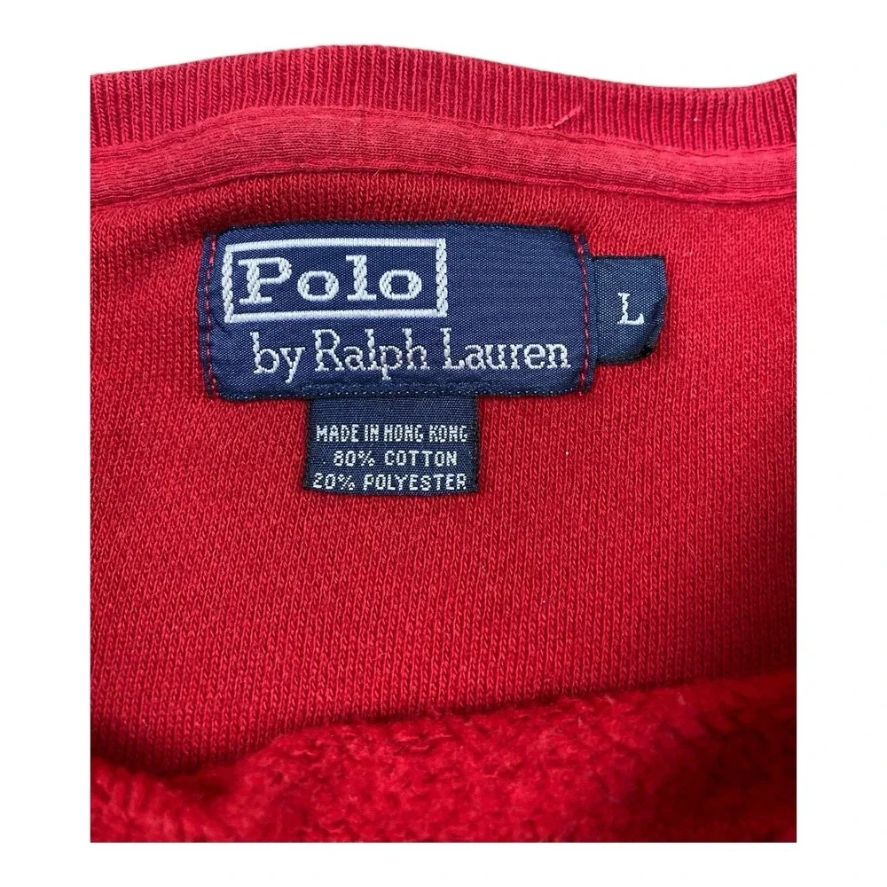 Vtg Polo Ralph Lauren Sweatshirt Mens LARGE Red‎ Pullover Crewneck Blue Pony